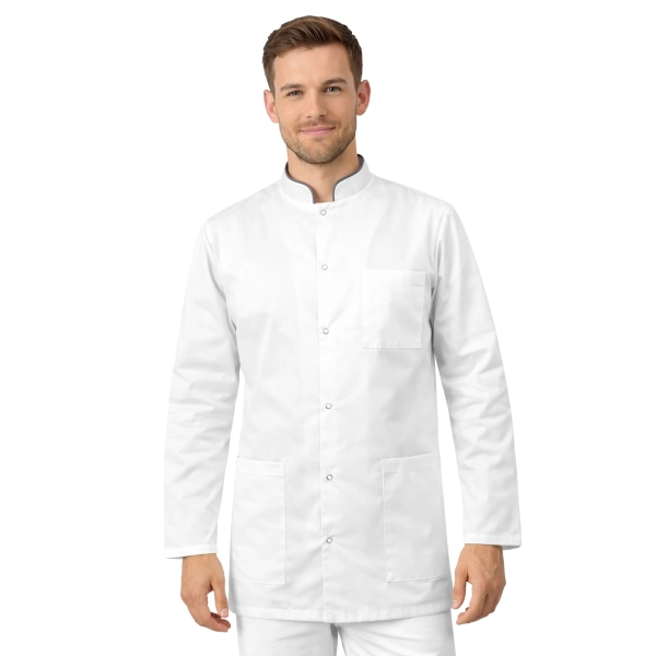 Bluza medyczna męska ze stójką biała ze stójką szarą długi rękaw roz.3XL – bluza medyczna – bluza lekarska robocza